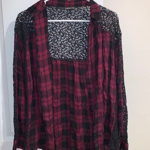 EXPRESS | LONG SLEEVE FLANNEL| LACE / RED/ BLACK